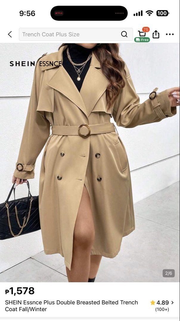 Double Breasted Belted Trench Coat XXL plus size (Category: Coats, Jackets and Outerwear) located in Quezon City. Submitted by ks_closet_cleaning (Listing ID 1467318852, Image 3). Description: Never used just stored Purchased in Shein for 1500 Plus size- light jacket Shoulder: 17.1 in, Bust: 50.4 in, Waist Size: 51.6 in, Hip Size: 53.1 in, Length: 43.9/42.5 in, Sleeve Length: 30.3 in, Bicep Length: 17.7 in, Cuff: 12.8 in, Belt Length: 55.1 in .