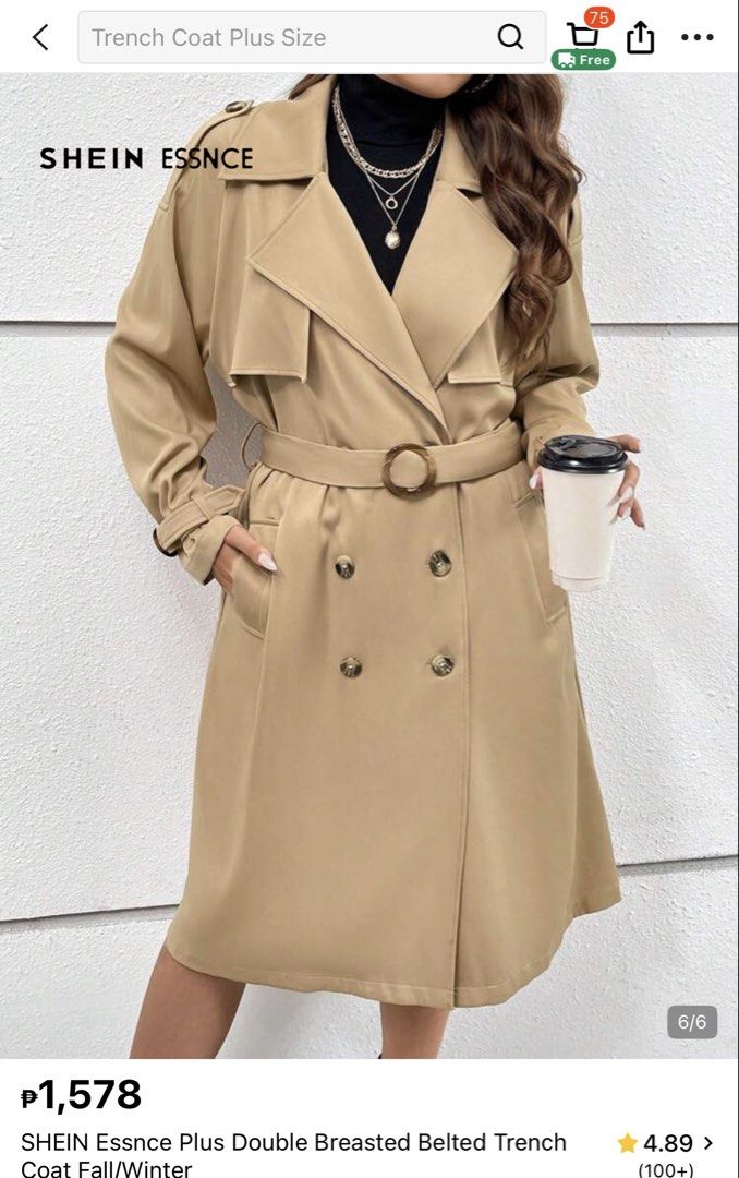 Double Breasted Belted Trench Coat XXL plus size (Category: Coats, Jackets and Outerwear) located in Quezon City. Submitted by ks_closet_cleaning (Listing ID 1467318852, Image 1). Description: Never used just stored Purchased in Shein for 1500 Plus size- light jacket Shoulder: 17.1 in, Bust: 50.4 in, Waist Size: 51.6 in, Hip Size: 53.1 in, Length: 43.9/42.5 in, Sleeve Length: 30.3 in, Bicep Length: 17.7 in, Cuff: 12.8 in, Belt Length: 55.1 in .