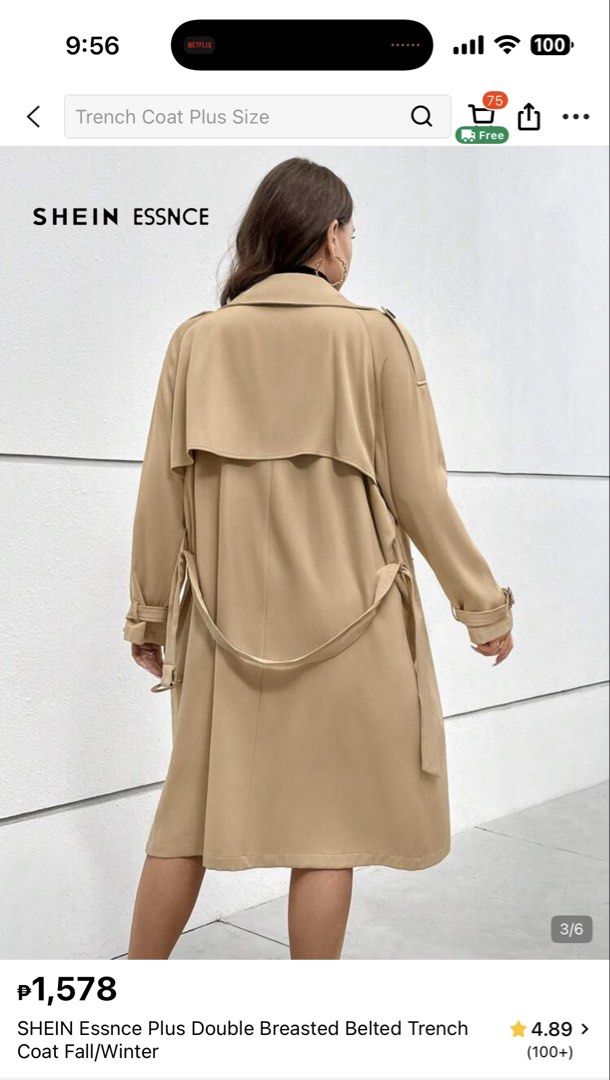 Double Breasted Belted Trench Coat XXL plus size (Category: Coats, Jackets and Outerwear) located in Quezon City. Submitted by ks_closet_cleaning (Listing ID 1467318852, Image 2). Description: Never used just stored Purchased in Shein for 1500 Plus size- light jacket Shoulder: 17.1 in, Bust: 50.4 in, Waist Size: 51.6 in, Hip Size: 53.1 in, Length: 43.9/42.5 in, Sleeve Length: 30.3 in, Bicep Length: 17.7 in, Cuff: 12.8 in, Belt Length: 55.1 in .