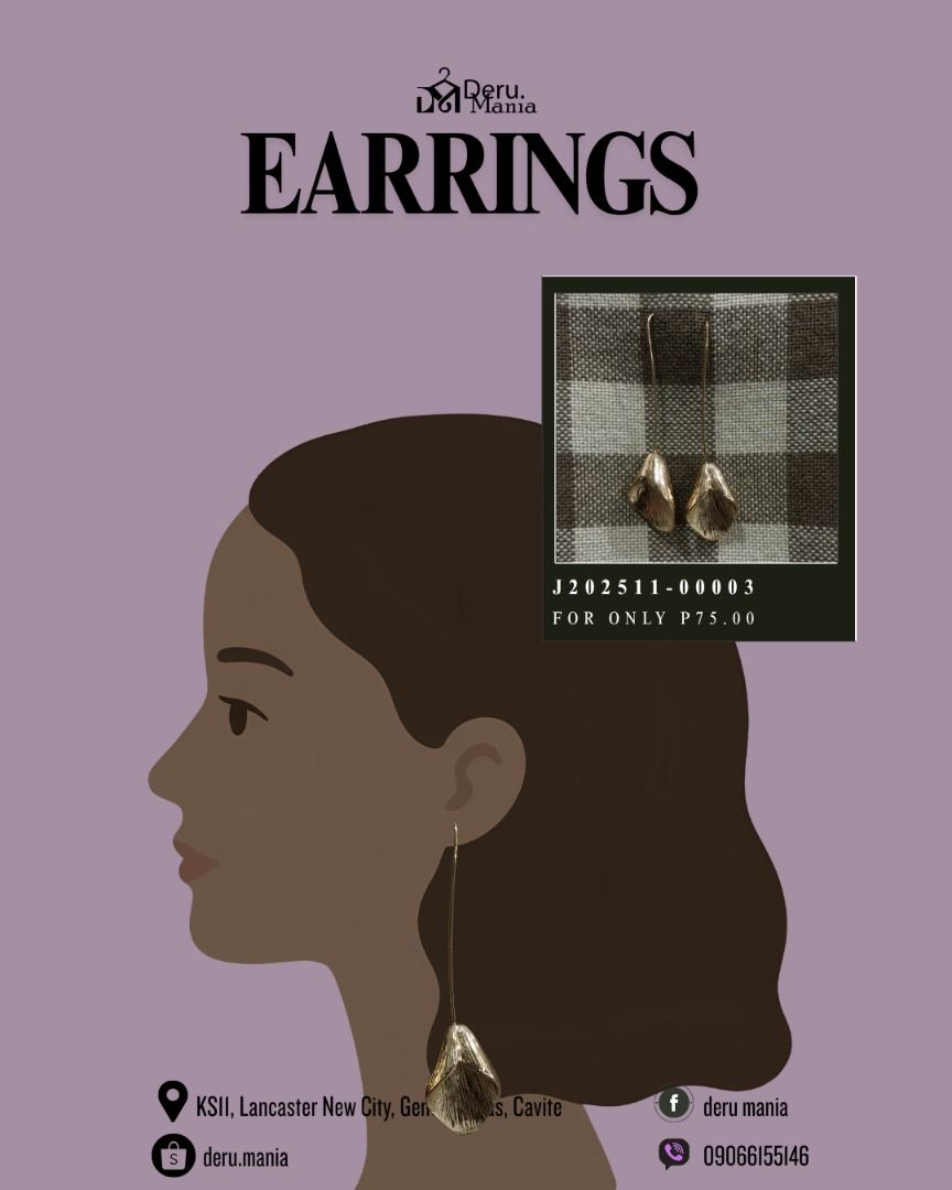 Drop Earrings | J202511-00003 (Category: Earrings) located in Quezon City. Submitted by deru.maniaph (Listing ID 1467236277, Image 1). Description: ✨ Starting at ₱75 — Christmas is near! 🎁 Pwedeng-pwede itong gift for your friends, workmates, or loved ones! 💝 Sabi nga ng kanta, “Give Love on Christmas Day.” ❤️🎶 Spread a little love and make someone smile this Christmas! 🎄🎁 Disclaimer: Deru.mania is not affiliated with any brands posted on th