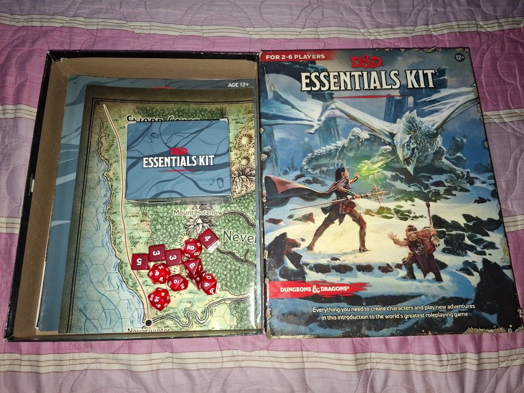 Dungeons & Dragons: Essentials Kit (Category: Board Games & Puzzles) located in Dipolog. Submitted by jacejacejace18 (Listing ID 1467286767, Image 1). Description: Bought but never played! The kit was only opened and then stored away. The box has some tears from storage, but the contents are like new and unused. I can send more pictures upon request! Price: Negotiable Location: Zamboanga del Norte Shipping: J&T or LBC Shipping/delivery fee to be 