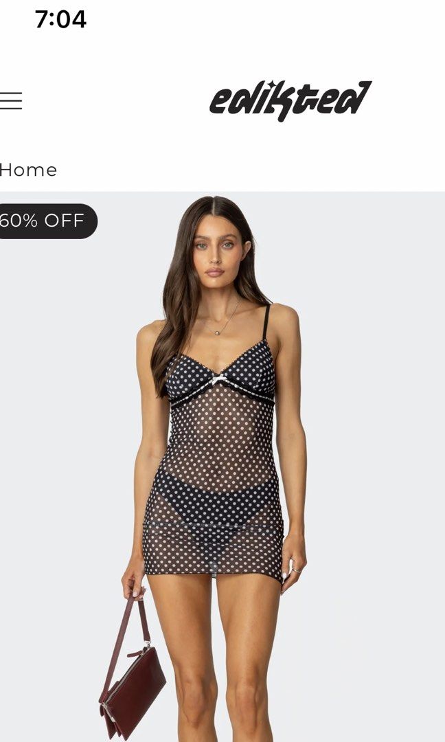 EDIKTED polka dots mesh lace cami top (Category: Sleeveless) located in Manila. Submitted by cura.te (Listing ID 1467306706, Image 2). Description: fitted dress orig price 3.8k / 1.5k (w discount).