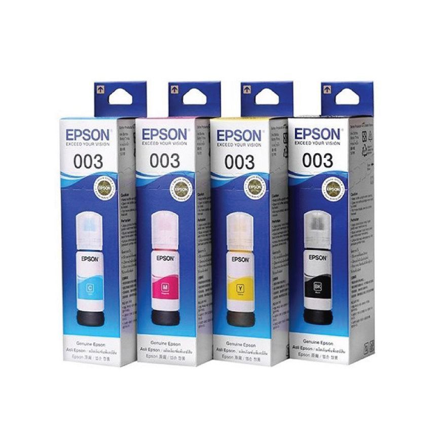 Epson 003 Ink (Category: Printers, Scanners & Copiers) located in Taguig. Submitted by chingubaei43713 (Listing ID 1467235096, Image 1). Description: - Epson 003 ink bottles - Complete set: Black, Cyan, Magenta, and Yellow - Brand new and unopened - Perfect for compatible Epson EcoTank printers - Selling as a complete set only -may order more since I have more stocks..