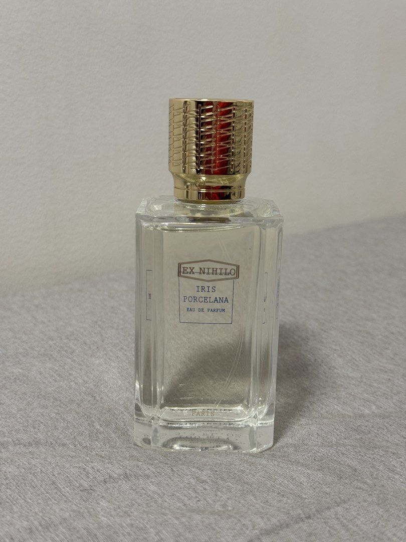 Ex Nihilo Iris Porcelana Eau de Parfum 100ml (Category: Fragrance & Deodorants) located in Pasig City. Submitted by mjrys8 (Listing ID 1467306126, Image 1). Description: - Authentic Ex Nihilo Iris Porcelana Eau de Parfum - Tester - Missing 5 sprays - Features an ornate gold patterned cap with a blue interior - Heavy glass bottle with clear front labelling and batch details stamped on the base - Premium Parisian niche fragrance with an amazing sce