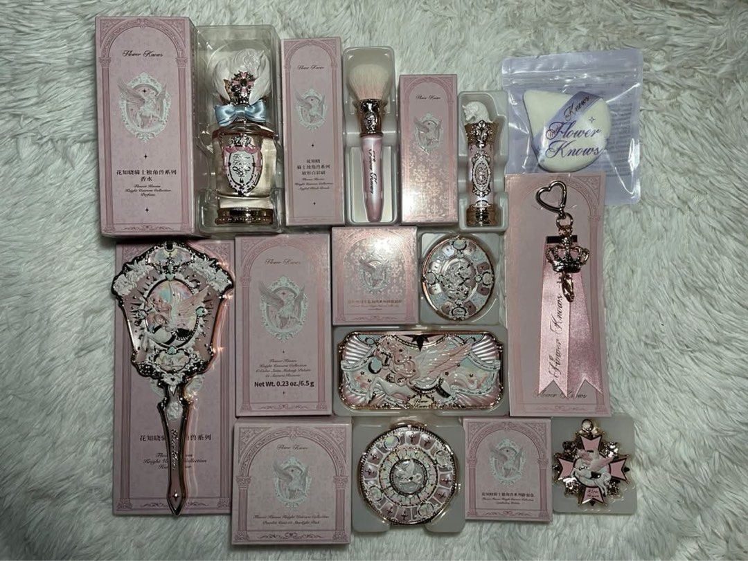 Flower Knows Makeup Bundle XII (Category: Makeup) located in Las Pinas. Submitted by rich.collects (Listing ID 1467284999, Image 1). Description: 🌸 Knight Unicorn Perfume - Raspberry Nectar 🌸 Knight Unicorn Eyeshadow Palette - 01 Aurora Reverie 🌸 Knight Unicorn Hand Mirror - Starlight Pink 🌸 Knight Unicorn Powder Case 02 Starlight Pink/Cloud Loose Setting Powder - 02 Milky Pink 🌸 Knight Unicorn Satin Blush - 01 Carousel Waltz 🌸 Knight Unico