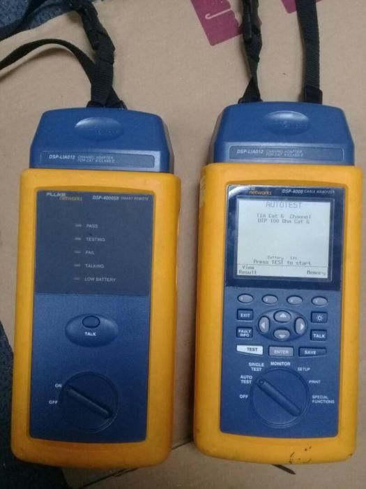 Fluke Testing (Category: Office & Business Technology) located in Quezon City. Submitted by janesse (Listing ID 1467305274, Image 1). Description: - Tested and working Fluke Networks DSP-4000 cable analyzer - Includes smart remote unit and Cat 6 channel adapters - Clear display showing pass results - Physical wear on yellow protective rubber casing from regular fieldwork - Strap included for easy transport - Reliable industrial testing equipment 