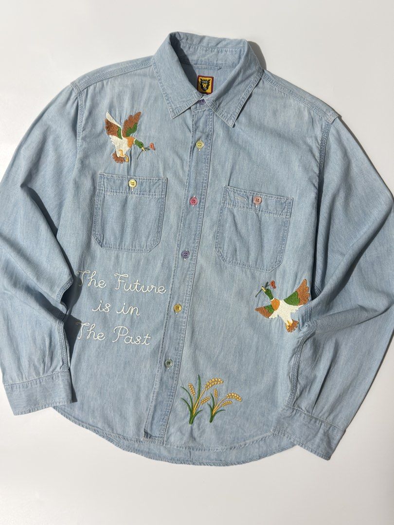 For sale (Category: Tshirts & Polo Shirts ) located in Marikina City. Submitted by hsatstnemesabeht (Listing ID 1467346922, Image 3). Description: Human made chambray work shirt Size small Dimension Width 22 | Length 26 | Back 27 Excellent condition Minor flaws : Check last pic.