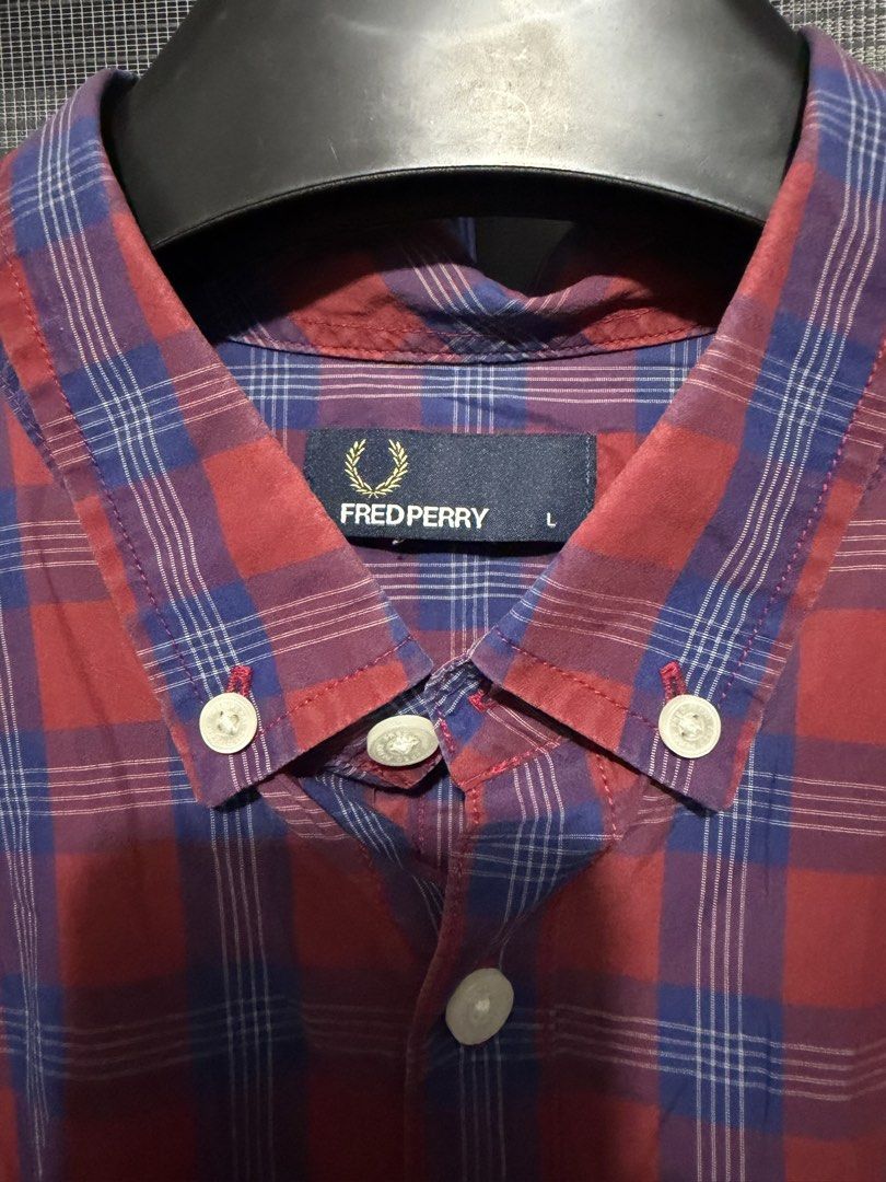 Fred Perry Tartan Gingham Long-Sleeve Polo (Category: Coats, Jackets and Outerwear) located in Calumpit. Submitted by Essentiality (Listing ID 1467298920, Image 2). Description: Fred Perry 22x30 L on tag ₱1,500.
