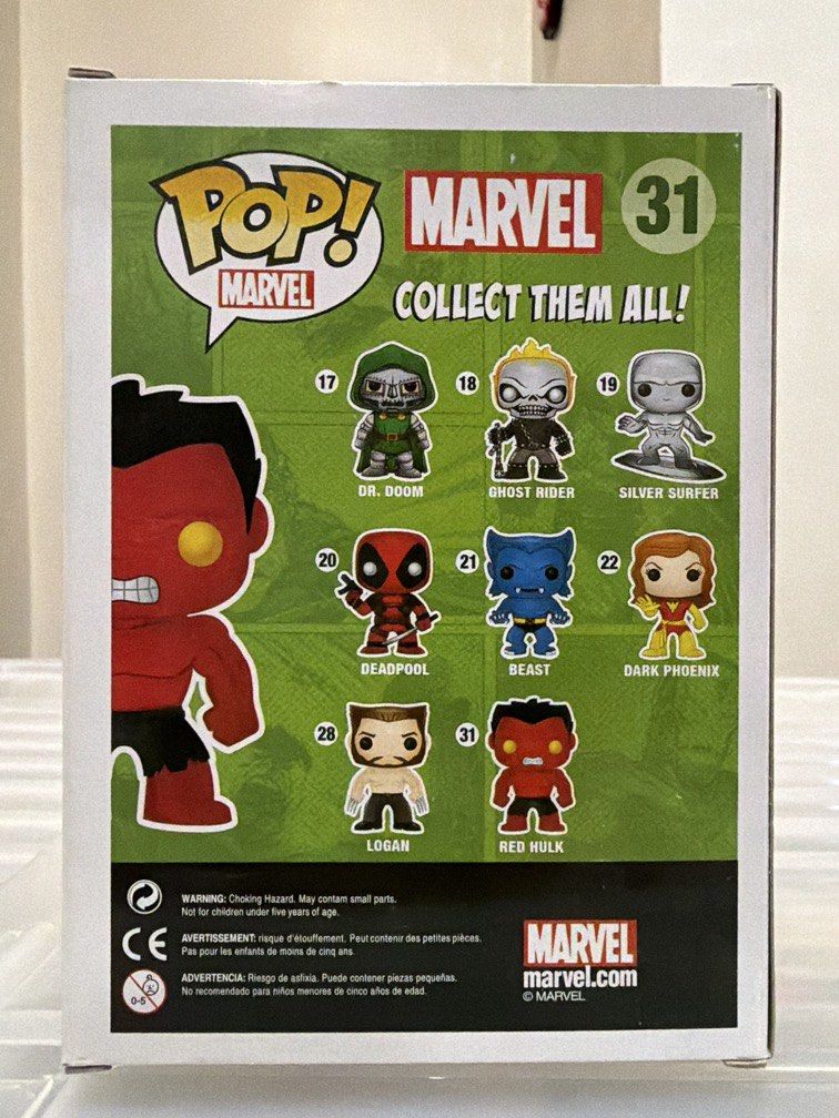 Funko Pop! Marvel: Red Hulk #31 (Vaulted) - Brand New / Unopened (Category: Figurines & Statues) located in Makati City. Submitted by pinkytgo (Listing ID 1467283136, Image 3). Description: Selling a brand new, never opened Funko Pop! Marvel Red Hulk #31. This is the classic, vaulted (retired) edition. The figure is in pristine condition inside the box. Item comes from a smoke-free home and has been safely stored. Box Condition: Great (See photos