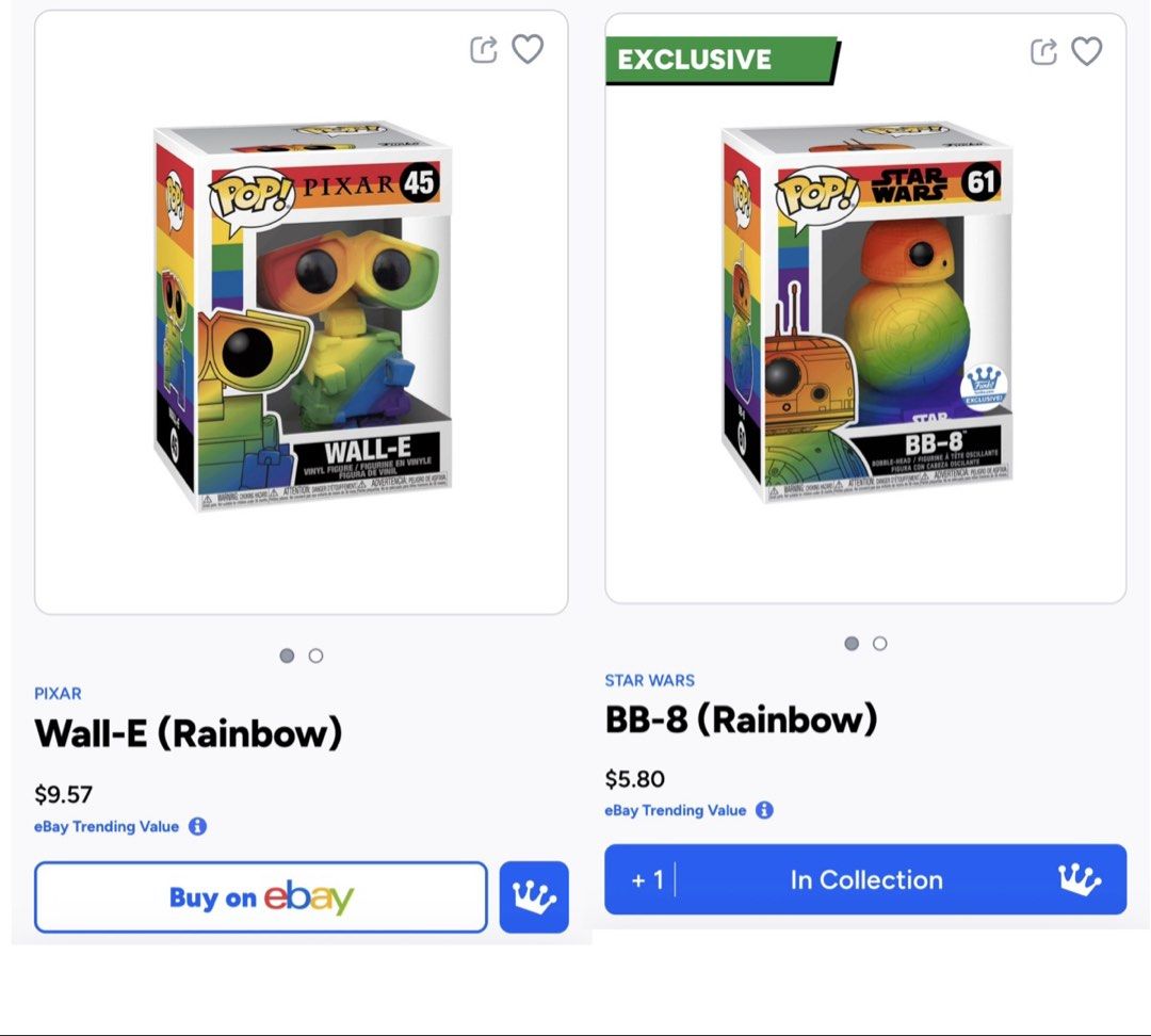 FUNKO POP: PIXAR | STAR WARS (SET) (Category: Other Merchandise) located in Quezon City. Submitted by _qcollections (Listing ID 1467301410, Image 2). Description: ✨ All in excellent condition (9.5/10) ✨ Each comes with a BOSS/1.5mm Funko Pop Protector ✨ Never Open On Box (NOOB) ✨No major box flaws ✨ Personally owned, collector-kept and well-maintained ✨ Price is slightly negotiable for sure buyers 🥹 RFS: QUITTING **NOTE: ebay price is just for r