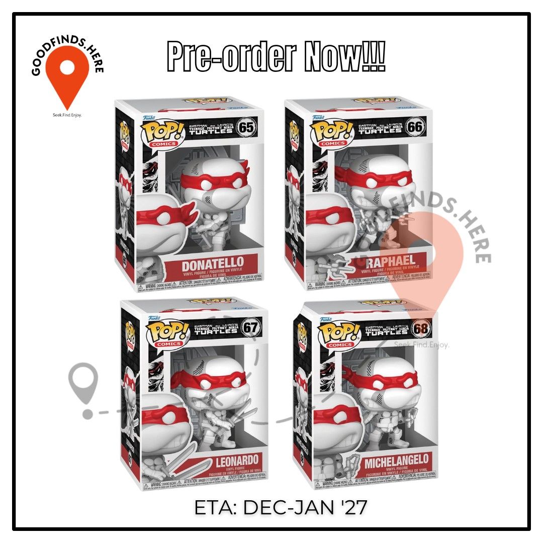 Funko: Teenage Mutant Ninja Turtles Comics Preorder (Category: Action & Battle Toys) located in Pasig City. Submitted by goodfinds.here (Listing ID 1467351835, Image 1). Description: ❗Funko: Teenage Mutant Ninja Turtles Comics Preorder❗ ▪️Donatello ▪️Raphael ▪️Leonardo ▪️Michelangelo ₱800 each / DP: 400 each ETA: Dec-Jan '27 (subject for DELAY or to change without prior notice) ❗For Pre-order ONLY, No extra available❗ DOWNPAYMENT is required to R