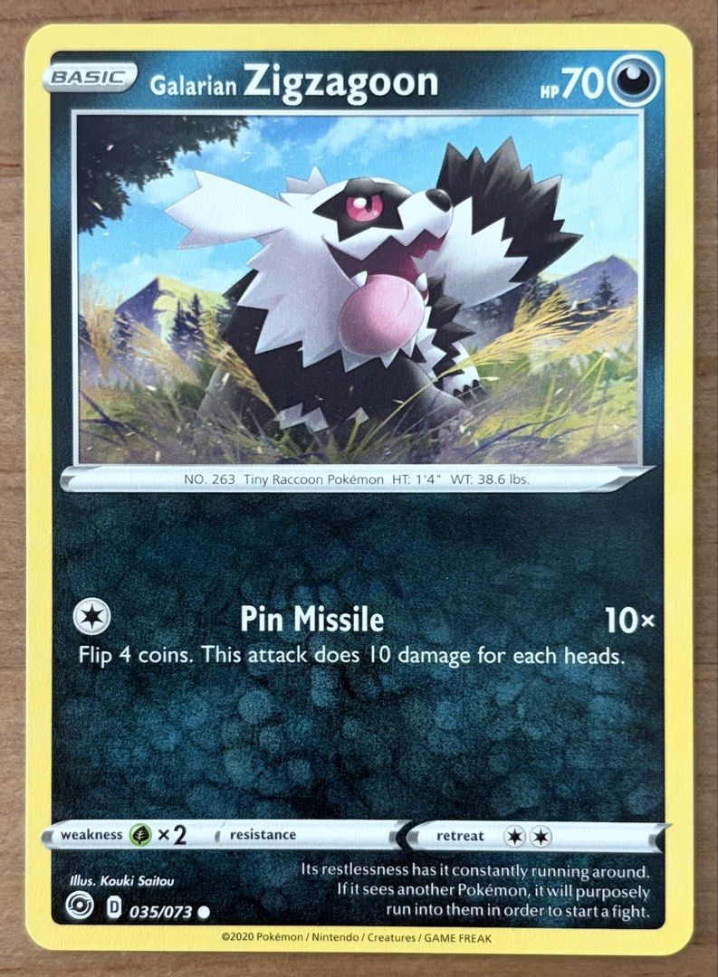 Galarian Zigzagoon | Pokemon Cards ~ Champion's Path (Category: Raw Singles) located in Makati City. Submitted by cardlab (Listing ID 1467173016, Image 1). Description: Items are 💯 authentic/original/legit. About The Card: •Language: EN • Number: 35/73 • Common • Normal FOR: • Cards ₱99 and below with Card Sleeves • Cards ₱100 and up with Card Sleeves and Used Toploader • ₱10 for Bnew Tops Packaging (If Shipping): ✔️ Plastic cover ✔️ Cardboard ✔