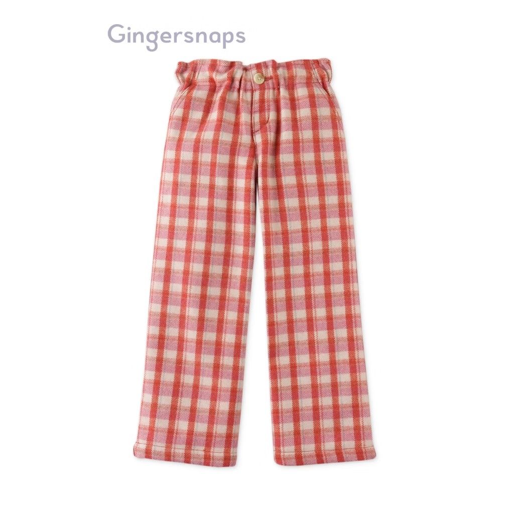 Gingersnaps Red Plaid Wide Leg Pants (Category: Babies & Kids Fashion) located in Quezon City. Submitted by lisolette (Listing ID 1467336611, Image 1). Description: - Brand: Gingersnaps - Design: Red and white checkered / plaid pattern - Waistband: Ruffled elastic with button closure - Fit: wide leg cut - Material: Warm, textured fabric ideal for cooler weather washed but never worn. really nice! bpi or gcash. lalamove or j&t.