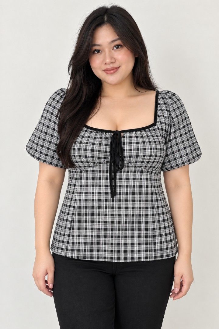 Gingham Square Neck Puff Sleeve Top (Category: Blouses) located in San Mateo. Submitted by sellbypelle (Listing ID 1467280415, Image 1). Description: Pre loved 🌸 Actual Measurements W: 22(44 bust) L : 26 inch No Issue Location: Rizal 💰 Payment: GCash — pay first 📦 Shipping: + sf via J&T only 🗓️ Batch shipping: Once a week 💡 Actual color may vary slightly due to lighting and screen settings..