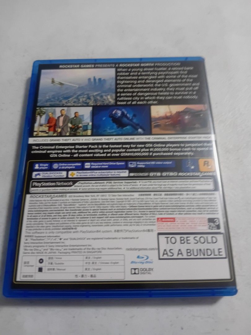Grand Theft Auto V Premium Edition PS4 (Category: PlayStation) located in Cainta. Submitted by 2ndhandtoGo (Listing ID 1467361491, Image 2). Description: - Title: Grand Theft Auto V Premium Edition - Platform: PlayStation 4 (PS4) - Region: Region 3 - Condition: Excellent, scratch-free disc that works smoothly - Inclusions: Original case, game disc, and official game map - Genre: Open-world action.