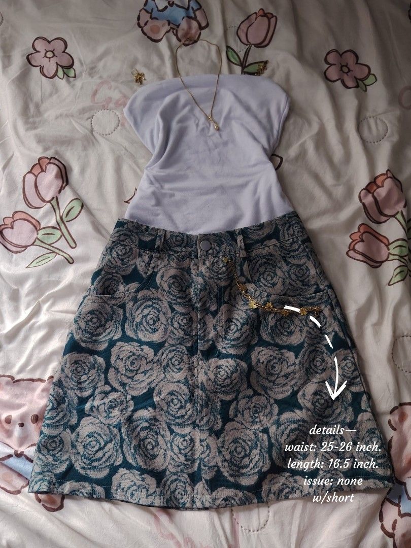 green flower printed 🌱 (Category: Skirts) located in Hermosa. Submitted by lcvelycath (Listing ID 1467201744, Image 2). Description: size: s-m mine: ₱179 bid: ₱+10 lock: ₱379 (shipped) EOB: wednesday—october 14, 2026 °. thrifted, pre-loved, or brand new but ready to wear (some aren't bcs i don't have the time to wash them, very sorryy :<) colors may vary due to lightning & quality 𐙚 °. check details before mine joy miners will be posted :> 𐙚 °