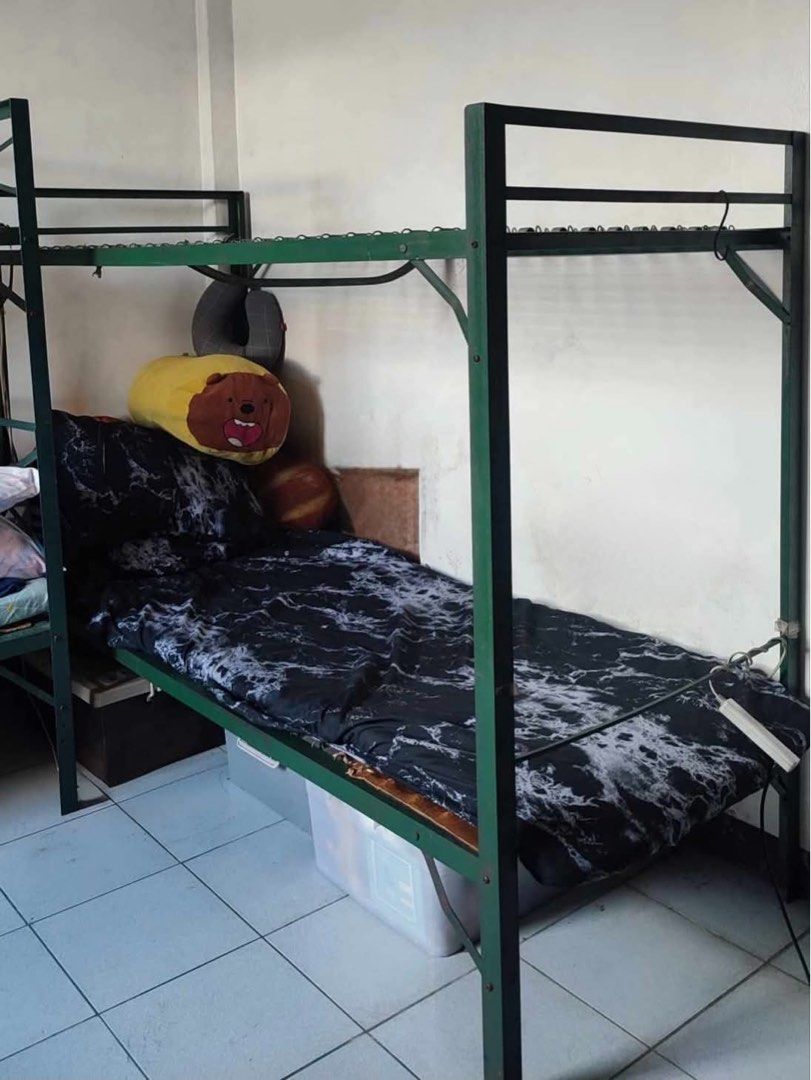 Military Metal Bunk Bed Frame (Category: Bed Frames & Mattresses) located in Manila. Submitted by rosiealcaide (Listing ID 1467229464, Image 1). Description: - Color & Material: Green metal bunk bed frame - Size: Fits standard single mattresses - Perfect For: Dorm rooms, kids' rooms, and space-saving needs - Condition & Terms: Sturdy construction, pick up only, disassembly required for transport RFS: Moving out.