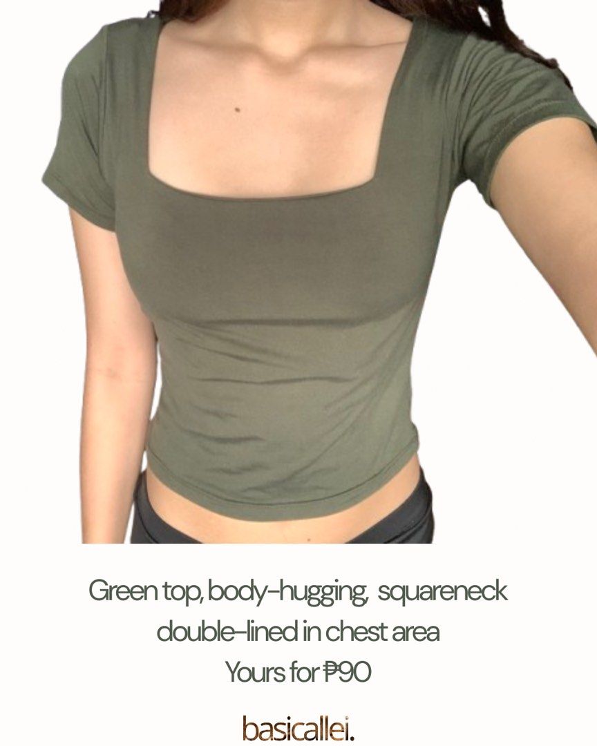Green Squareneck Top (Category: Shirts) located in Quezon City. Submitted by basicallei (Listing ID 1467237977, Image 2). Description: Fits XS-M (Body in photo is M).