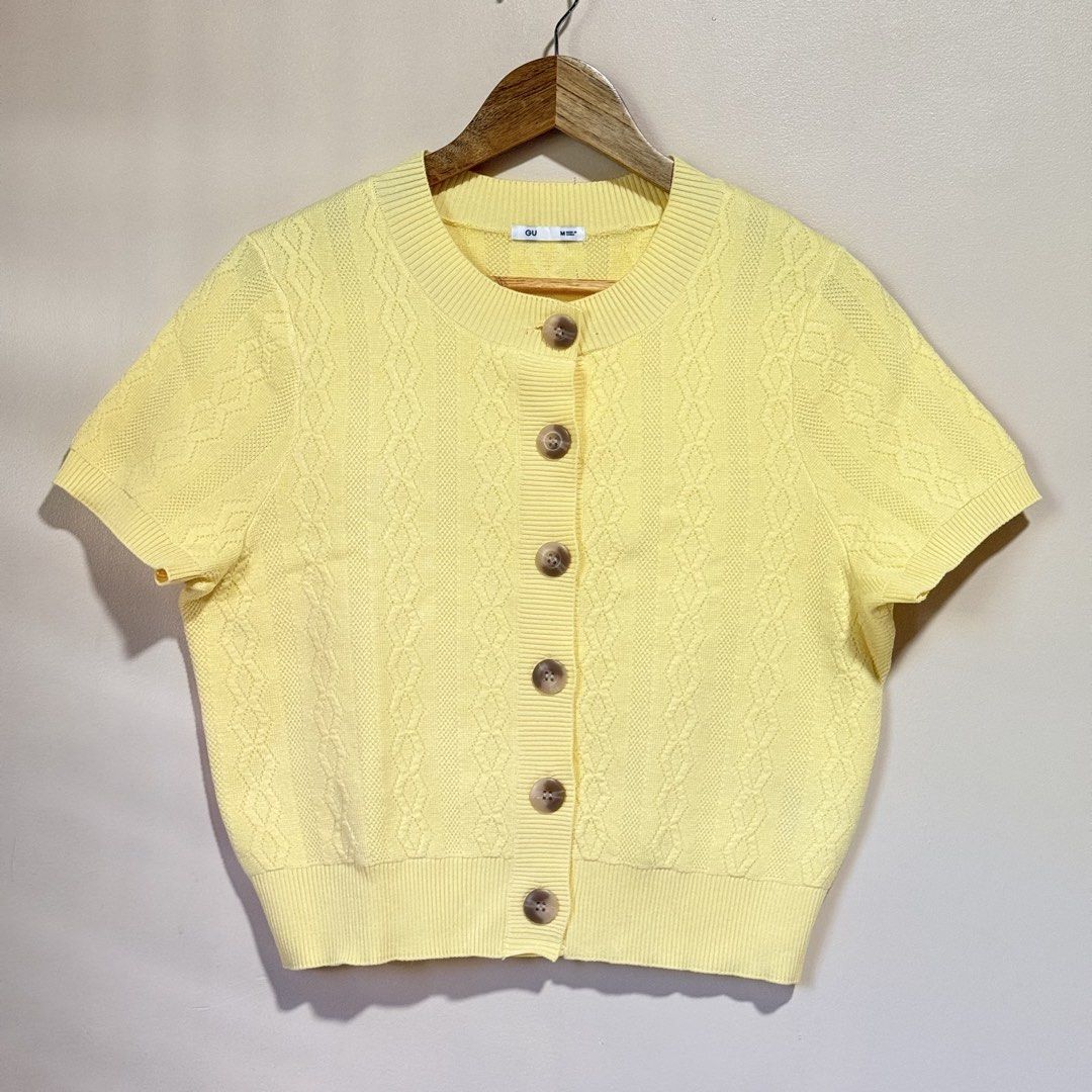 GU Crewneck Knit Cardigan (Category: Blouses) located in Surigao. Submitted by nenafuentes (Listing ID 1467156566, Image 3). Description: Bought during our Japan trip Used only once Color yellow Medium on tag.