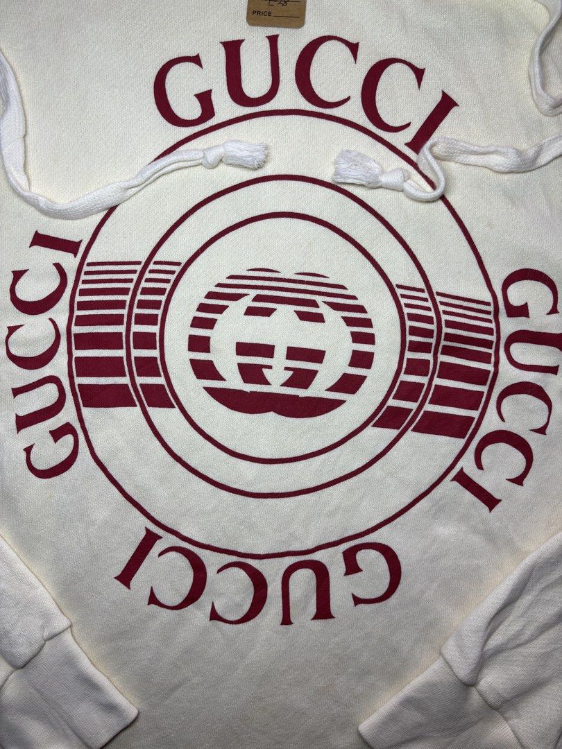 Gucci (Category: Luxury Apparel) located in Legazpi City. Submitted by thesource052 (Listing ID 1467218211, Image 3). Description: Gucci Xs- On tag Width:19-20-21” Length: 28 Excellent condition Made in italy With washtags/ complete tags Check the Honest Issue Sa may Hood sa laces parang may hand stitch… nakuha ko ganyan na sa japan surplus.