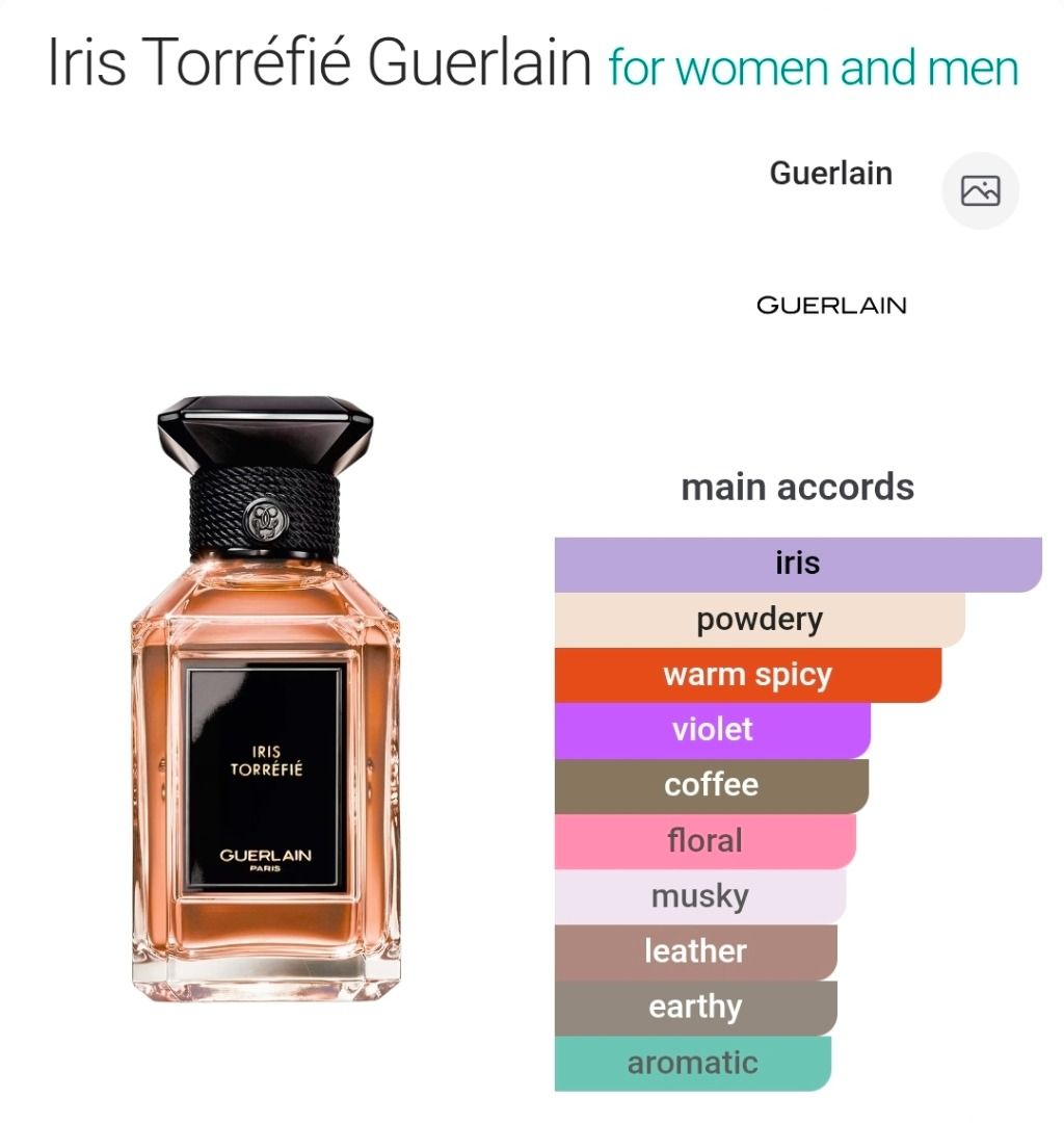 Guerlain Iris Torrefie (Category: Fragrance & Deodorants) located in Makati City. Submitted by declutternow_85 (Listing ID 1467232787, Image 2). Description: 200ml Discontinued Authentic - return if proven fake Juice level as see in picture No lowballing please 📍Makati.