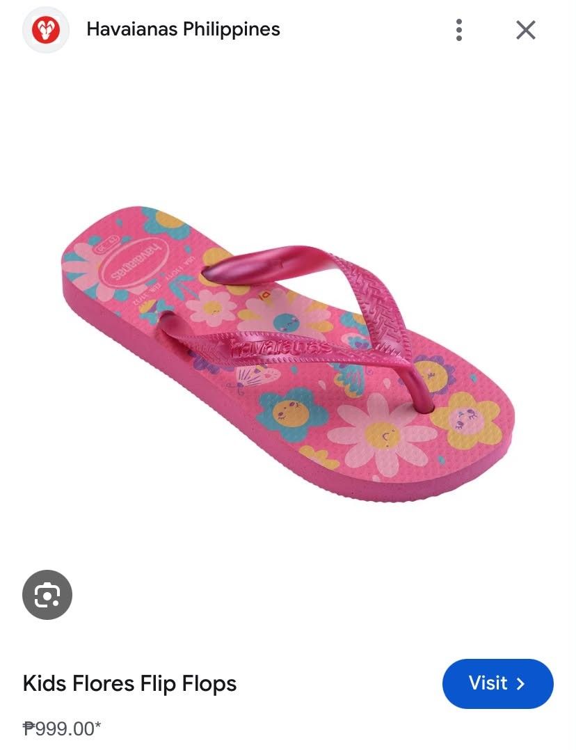 Havianas Pink Floral (Original) (Category: Babies & Kids Fashion) located in Muntinlupa City. Submitted by swiftowl.0cc8ab (Listing ID 1467308396, Image 3). Description: barely used, used twice only rsf: my daughter not comfortable wearing flip flops original price:1000.