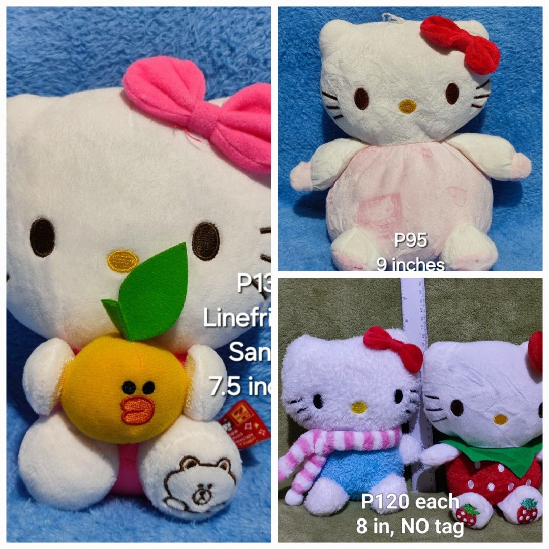 Hello Kitty Plush Toys - medium (Category: Plushies & Soft Toys) located in Baguio. Submitted by abigailmyra (Listing ID 1467348539, Image 1). Description: PHP 95, 120 & 135 details in the photos some have no brand tags Sanrio-Linefriend collab more Sanrio loc:Baguio-CAR .
