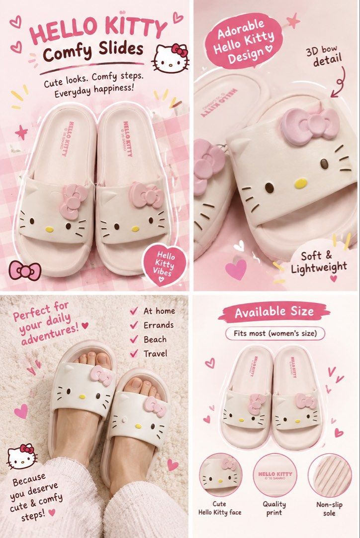 Hello Kitty Pink Slides size 38-39 (Category: Slippers and slides) located in Valenzuela. Submitted by simplyolive85 (Listing ID 1467297233, Image 1). Description: Hello Kitty outdoor slides Brandnew Color: pink Size 38-39 Can fit size 6.5 to 8 So comfy and nonslip .