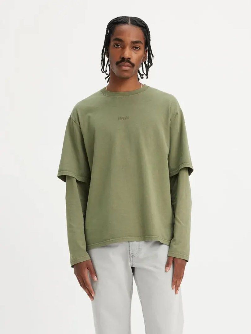 IC: Levi's Twofer Shirt in Bluish Olive (Category: Shirts) located in Santa Rosa. Submitted by tunapieluvrrr (Listing ID 1467295273, Image 2). Description: ITEM DETAILS 🫒 Size small in men’s size; best suits women in small to medium frames for an oversized fit 🫒 Bought for ₱2.2k 🫒 Made of 100% cotton 🫒 Free standard shipping 🫒 Slightly nego for sure buyers.