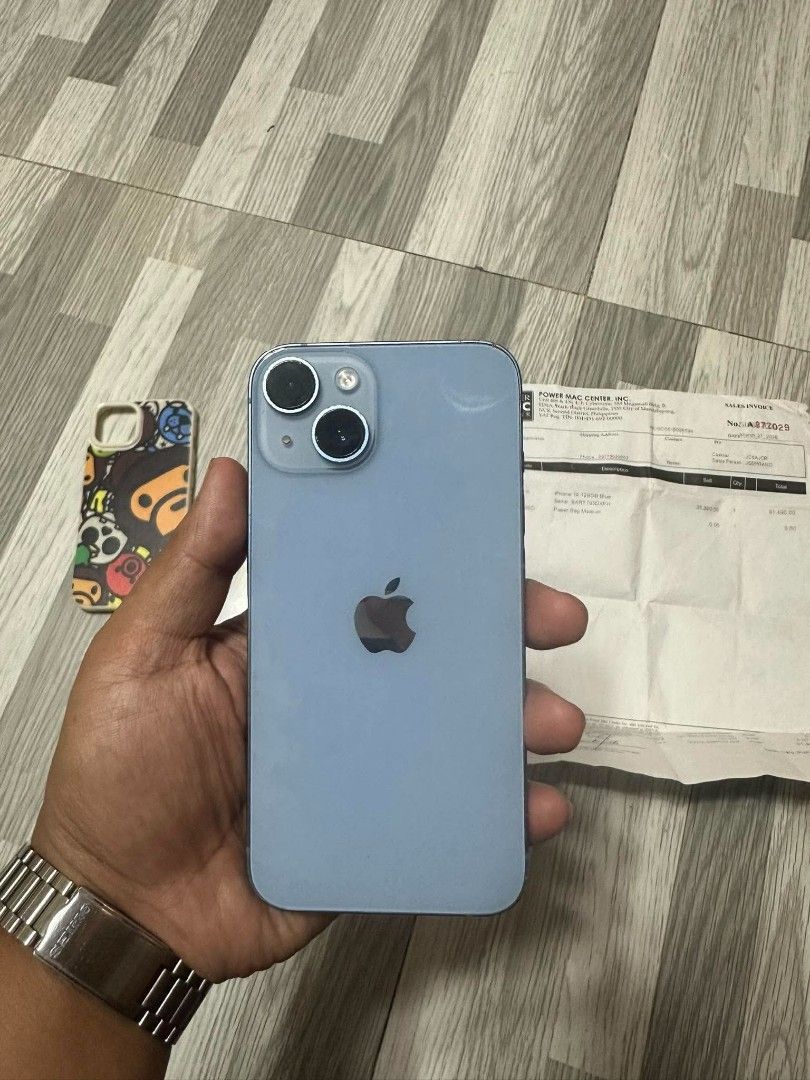 Iphone 14 128gb blue (Category: iPhone 14 Series) located in Manila. Submitted by motonog (Listing ID 1467350869, Image 3). Description: For sale or for swap sa lower ios + add cash ka Iphone 14 128gb blue Unli reset Face id True tone Local variant NTC Any sim 89battery health (orig) Under warranty until march 2027 Dents, paint chips and mild scratch sa screen Unit, original box and receipt from powermac No issue Meet up only Manila location Pm s