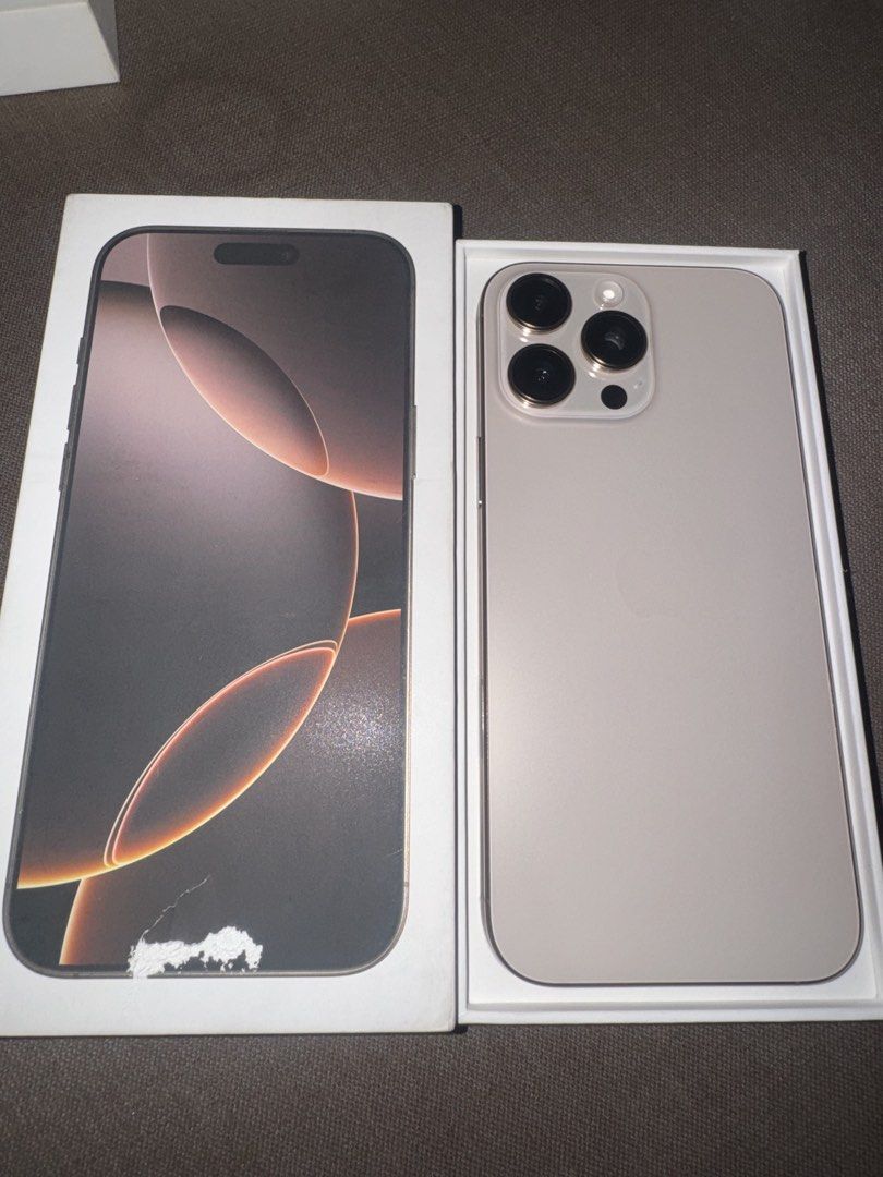 iPhone 16 pro max 256 - Desert (Category: iPhone 16 Series) located in Manila. Submitted by raychael19 (Listing ID 1467201158, Image 1). Description: - Model: iPhone 16 Pro Max - Storage: 256GB - Color: Desert Titanium - Condition: Brand new, 100% battery health, 0 cycle count - Inclusions: Original box included - Meetup location: Mandaluyong City Hall.