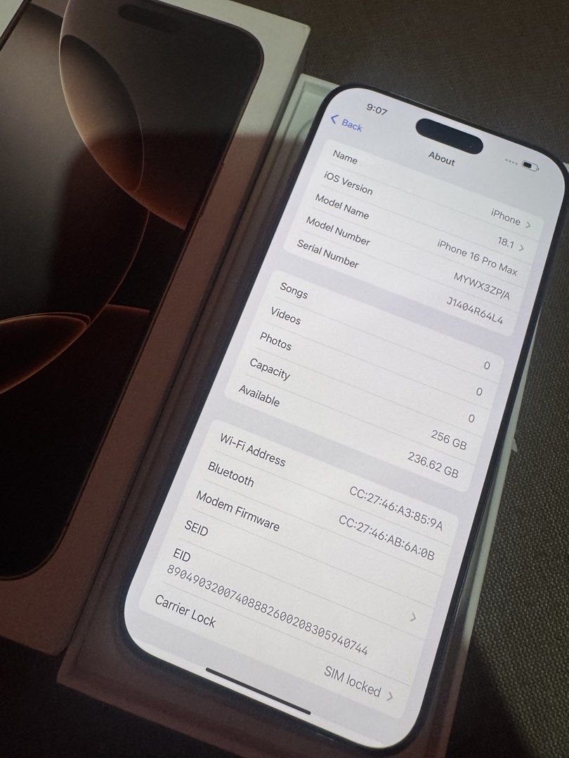 iPhone 16 pro max 256 - Desert (Category: iPhone 16 Series) located in Manila. Submitted by raychael19 (Listing ID 1467201158, Image 3). Description: - Model: iPhone 16 Pro Max - Storage: 256GB - Color: Desert Titanium - Condition: Brand new, 100% battery health, 0 cycle count - Inclusions: Original box included - Meetup location: Mandaluyong City Hall.