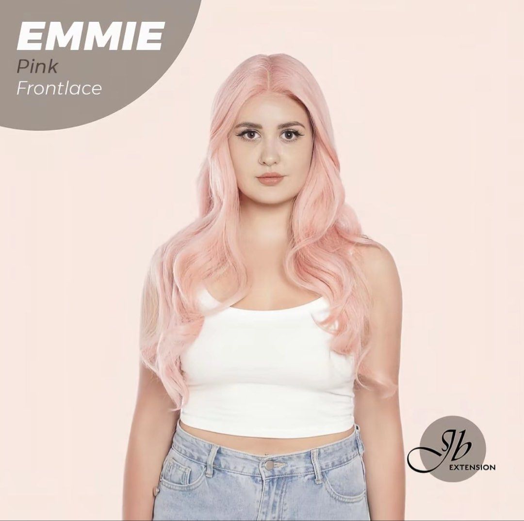 JB Extension Emmie Pink Frontlace Wig (Category: Hair Accessories) located in Pasig City. Submitted by luckyvicky_ (Listing ID 1467342259, Image 1). Description: - Brand/Model: JB Extension Emmie - Style: Long wavy hair with natural parting look - Color: Soft pastel pink - Design: Frontlace - Comfort: Lightweight and comfortable fit - Usage: Ready to style and wear, perfect for everyday looks or special occasions - 26 inches.