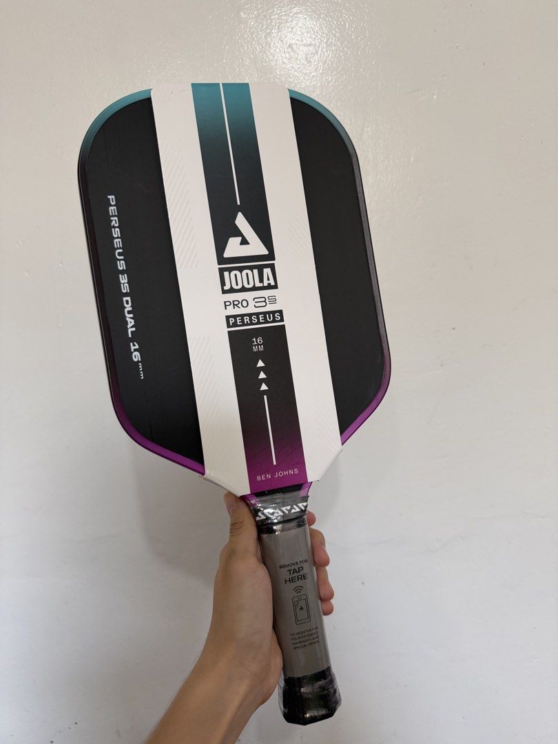 JOOLA Pro 3S Perseus 16mm Pickleball Paddle (Category: Racket and Ball Sports) located in Cavite. Submitted by lovedbynics.official (Listing ID 1467249177, Image 1). Description: - Brand: JOOLA - Model: Pro 3S Perseus (Ben Johns Signature) - Thickness: 16mm - Condition: Brand new, never used, straight out of the box - Packaging: Still wrapped in original plastic packaging with NFC warranty foil on the handle - Performance: High-end paddle designe