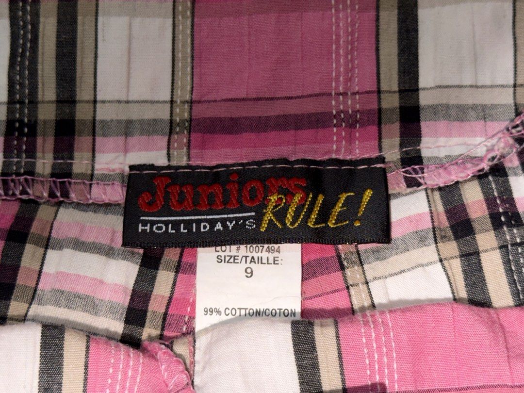 Juniors Rule Holliday's Pink Plaid Shorts Size 9 (Category: Shorts) located in Manila. Submitted by maureenn10 (Listing ID 1467196708, Image 3). Description: - Brand/Style: Juniors Rule Holliday's plaid shorts - Colorway: Pink, black, and white plaid - Size: 9 - Material: 99% cotton for comfort - Details: Dual black front button closure, belt loops, and stylish folded cuffs at the hem - Condition: Great pre-loved condition (ready to wear!).