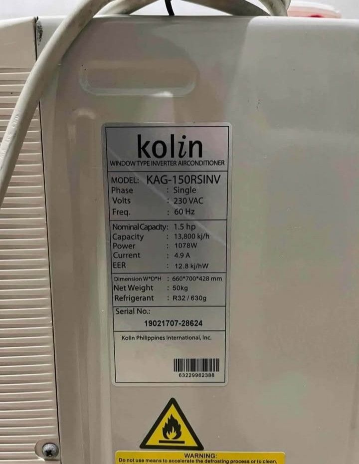 Kolin 1hp Full inverter Airconditioner (Category: Air Conditioning and Heating) located in Manila. Submitted by leighmarie024 (Listing ID 1467215544, Image 2). Description: Window type Full inverter no issue no repair history alagang alaga po unit less than 6mos. old slightly used malakas magpalamig pickup only or lalamove.
