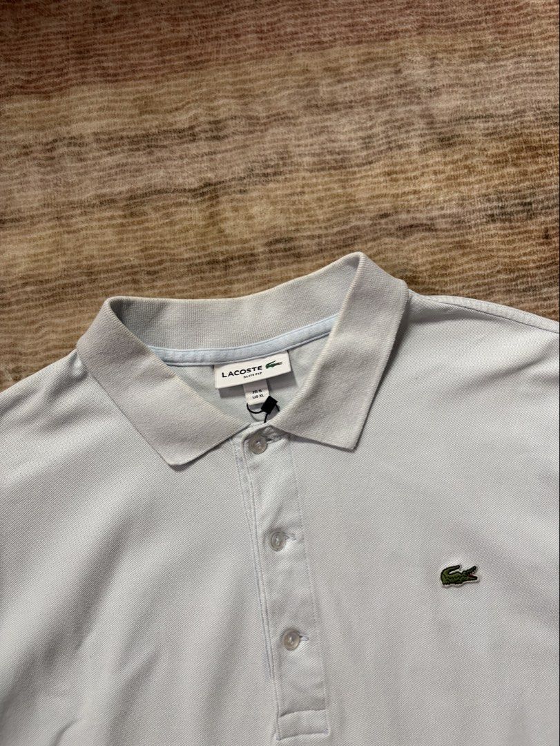 Lacoste Slimfit Mint Blue Poloshirt (Category: Tshirts & Polo Shirts ) located in Antipolo. Submitted by thearchivesproject (Listing ID 1467312775, Image 2). Description: 22 width 28 length.