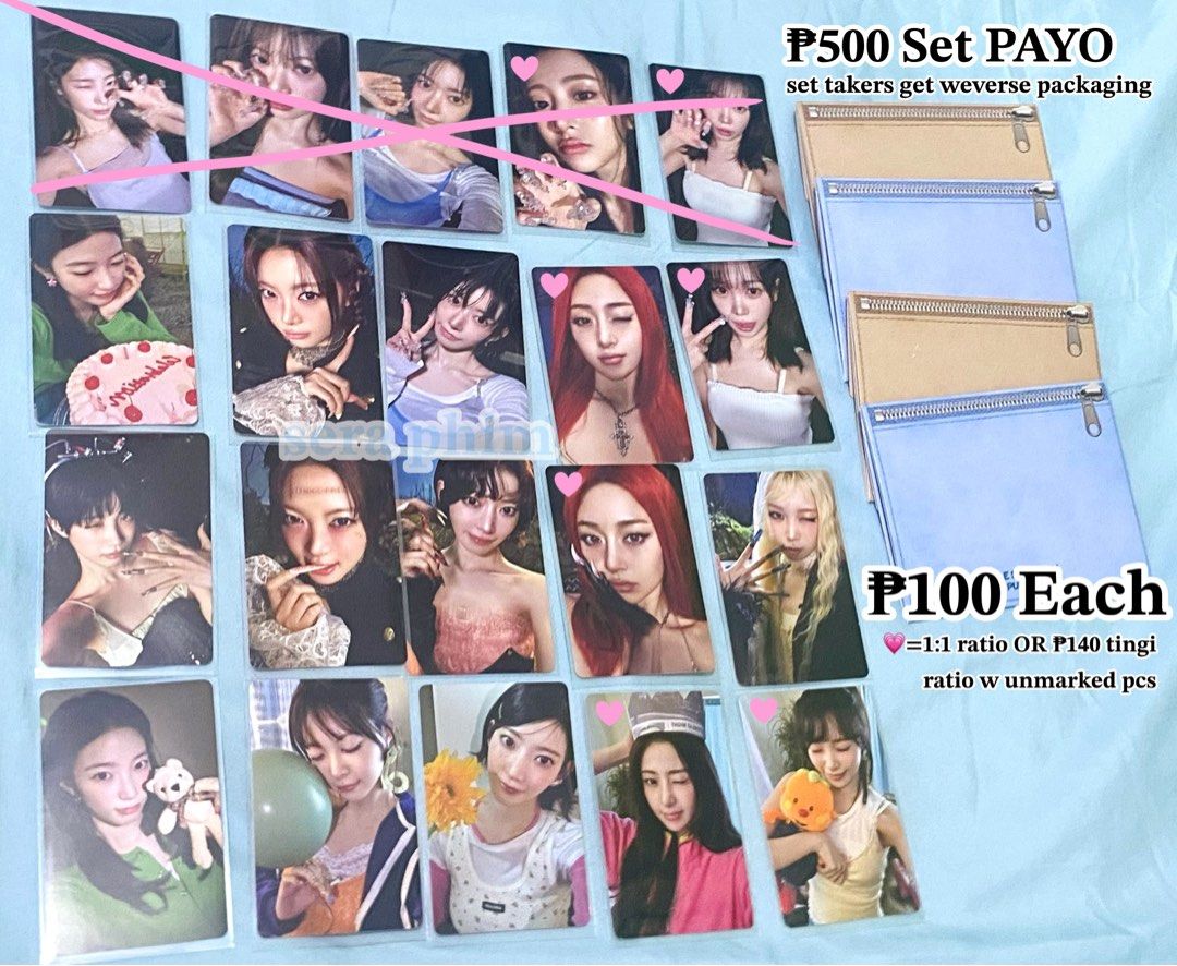 Le Sserafim Pureflow weverse Photocards (Read Description) (Category: K-Wave Merchandise) located in Santa Rosa. Submitted by sera_phim (Listing ID 1466388761, Image 1). Description: Le sserafim pureflow weverse tingi P100 ea unless stated Can give discounts if taking more/ getting set ₱550 set with weverse packaging Mop: Gcash/Maya Mod: Jnt/lala sta rosa buyer shoulder pf+sf.