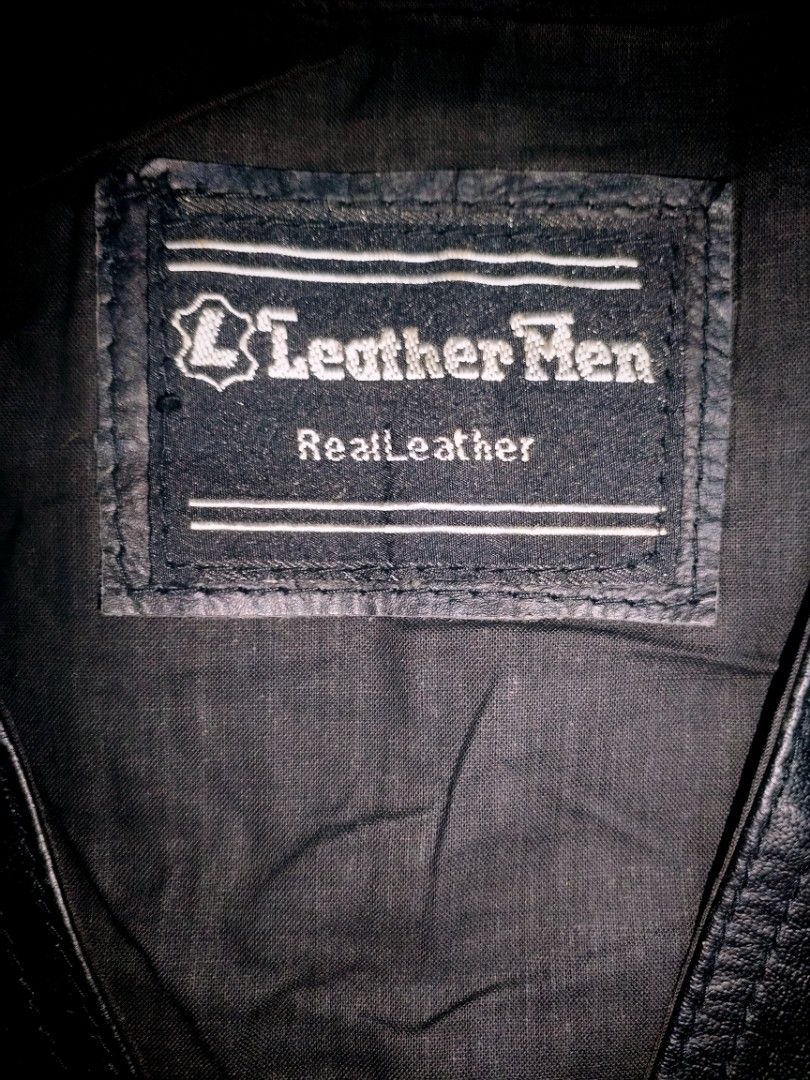 Leather Man Genuine Leather Biker Vest (Category: Coats, Jackets and Outerwear) located in Baguio. Submitted by luxeloomarchive (Listing ID 1467189512, Image 3). Description: Leather Man Genuine Leather Biker Vest Up for grabs is a premium, rugged black real leather vest from the brand Leather Man. Features a classic Western/biker cut with a snap-button front, sharp pointed front yokes, and deep front utility pockets. The textured genuine leather