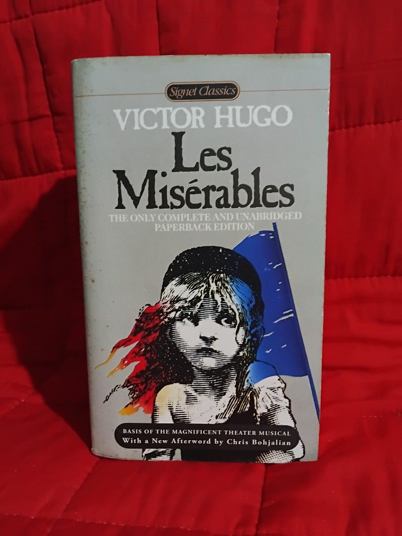Les Misérables by Victor Hugo Signet Classics Paperback (Category: Storybooks) located in Manila. Submitted by krishna_ayanami (Listing ID 1467332906, Image 1). Description: Classic novel by Victor Hugo, Signet Classics paperback edition. Complete and unabridged translation. Basis for the famous theater musical with a new afterword by Chris Bohjalian. Pages have yellowing from age. Cover shows edge wear and some spots, spine has creases and botto
