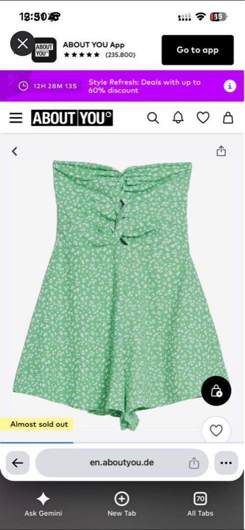 LF BERSHKA ROMPER SAME SA PHOTOS (Category: Rompers) located in Quezon City. Submitted by benelynsag04755 (Listing ID 1467351797, Image 1). Description: - Green strapless romper with all-over white floral print - Trendy gathered twist detail at the front bust - Lightweight, breathable fabric perfect for sunny days - Easy to slip on for quick, stylish warm-weather outfits.