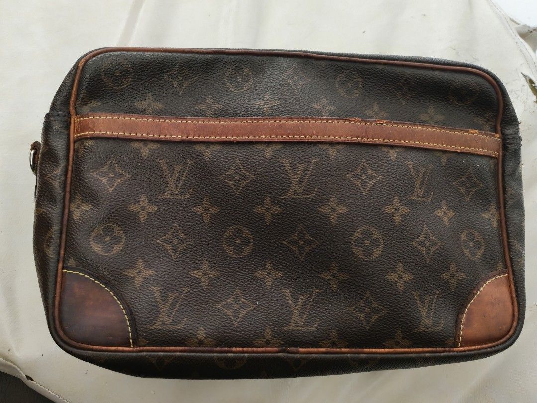 Louis Vuitton Monogram Canvas Shoulder Bag (Category: Luxury Bags & Wallets) located in Dipolog. Submitted by jamesestrada00 (Listing ID 1467224707, Image 1). Description: Classic Monogram canvas shoulder bag from Louis Vuitton. Made in France. Brown canvas body with tan leather trim, gold-tone hardware, and adjustable strap. Zip closure across the top with an inside zippered pocket. Interior lining shows some wear and fading around the brand sta