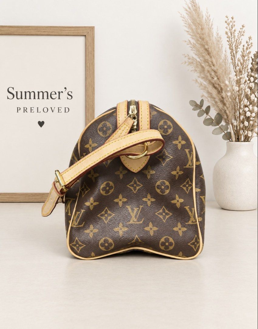 Louis Vuitton Sofia Coppola (Category: Luxury Bags & Wallets) located in Taguig. Submitted by summers.preloved (Listing ID 1467197018, Image 2). Description: 👜 BAG DETAILS 🤎 Monogram canvas body — Brown coated canvas featuring the recognizable ELVIRA initials and floral motifs, complemented by light tan leather accents. 👝Vachetta cowhide leather trim — The Monogram SC design features natural cowhide handles and trim. This piece has contrasting