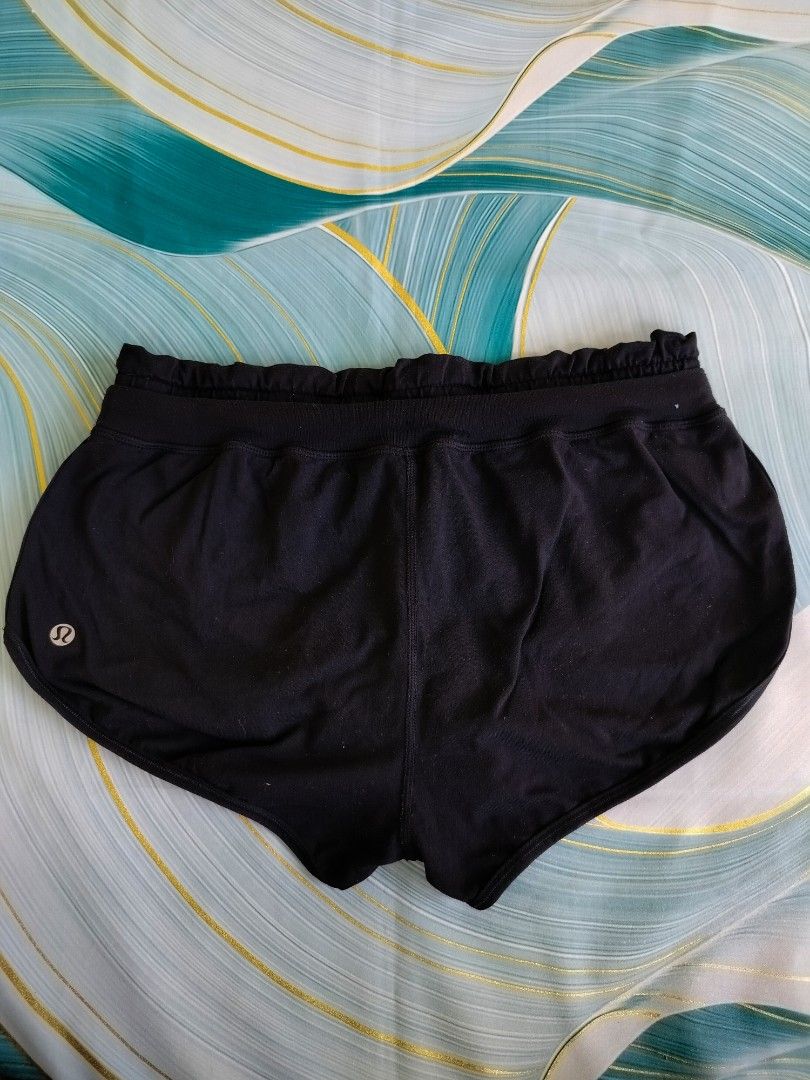 Lululemon Black Athletic Shorts Size 4 (Category: Shorts) located in Manila. Submitted by virgiliosa38485 (Listing ID 1467292412, Image 1). Description: - Brand: Lululemon - Size: 4 (Color: Black) - Waistband: Frilly elastic with drawstring and gold-toned metal aglets - Features: Dual front pockets, curved hem, and reflective back logo - Material: Soft, comfortable cotton-blend fabric - Condition: Excellent, great for workouts or lounging.