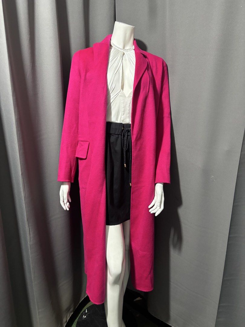 Maje Wool/Silk Long Coat Pink with Belt (Category: Coats, Jackets and Outerwear) located in Baguio. Submitted by thecollector2600 (Listing ID 1467280940, Image 1). Description: Pit to pit-18” Length-44” Shoulder to shoulder-14.5” Sleeves24”.