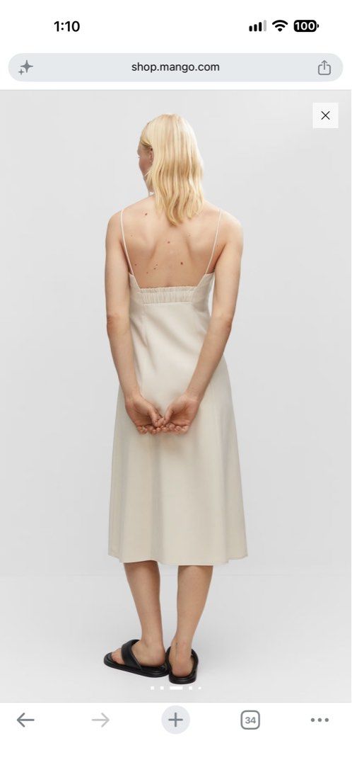 Mango Midi Dress XS Ecru (Category: Dresses) located in Manila. Submitted by m.prelov (Listing ID 1467211050, Image 3). Description: Fluid fabric. Straight design. Midi design. Sweetheart neckline. Thin straps. Open back. Side zip fastening Flowy fabric, straight design, midi design, sweetheart neckline, thin straps, open back, side zip fastening. COMPOSITION Composition: 7% polyester, 93% viscose Lining: 100% viscose .