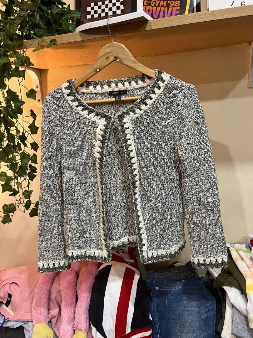 Mango tweed-style open-front knit cardigan (Category: Coats, Jackets and Outerwear) located in Quezon City. Submitted by michypeachyy1 (Listing ID 1467246047, Image 1). Description: 350 plus ship only small to medium size.