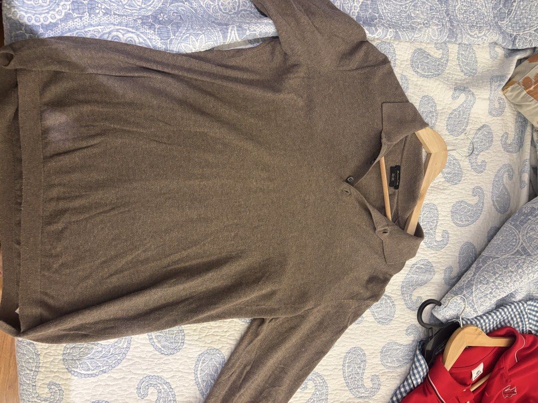 Massimo Dutti Brown Cotton Silk Polo Sweater (Category: Longsleeves) located in Makati City. Submitted by Luffygoat23 (Listing ID 1467250446, Image 1). Description: - Brand: Massimo Dutti - Material: Super soft cotton and silk blend - Color: Clean neutral brown - Style: Polo collar with button placket, long sleeves - Details: Ribbed hem and cuffs - Fit: Regular fit menswear - Origin: Made in China - Condition: Excellent, easy to match with jeans 