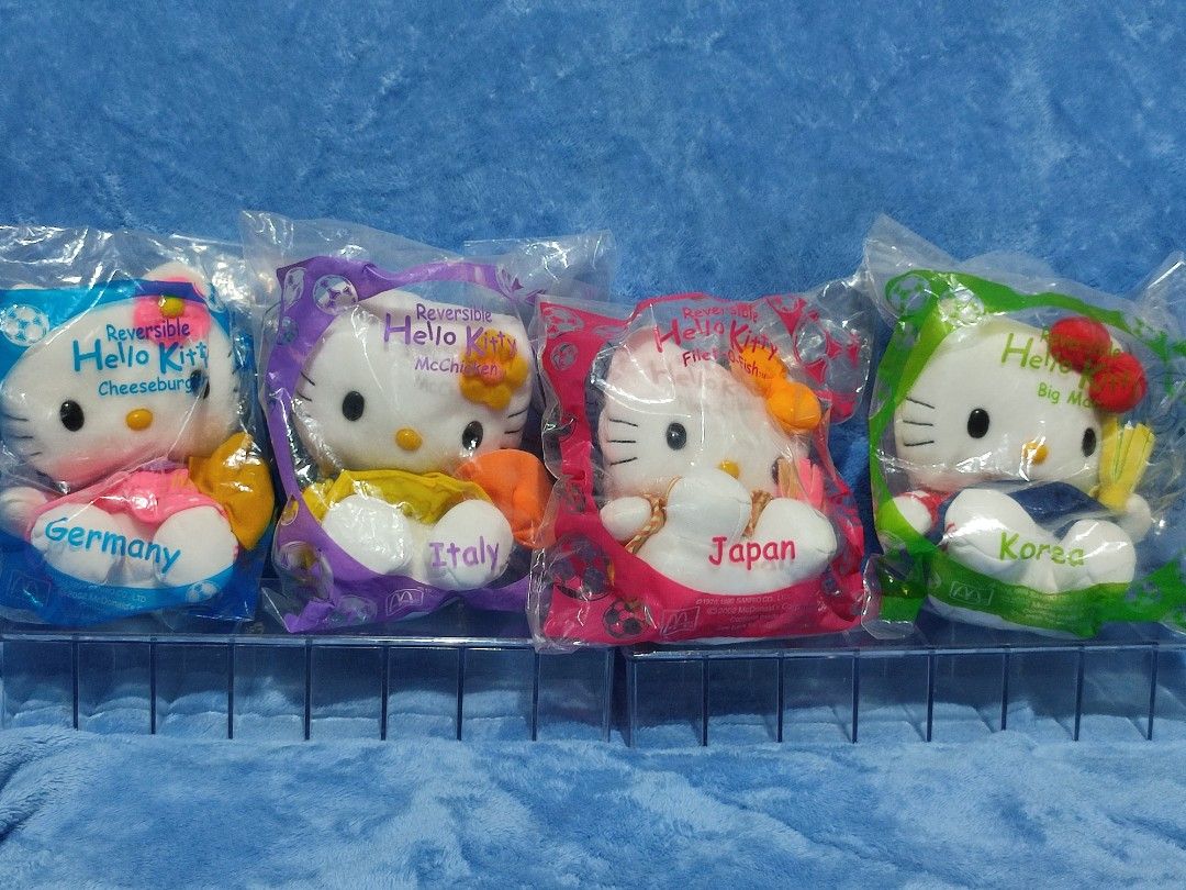 McDonald's Hello Kitty Dear Daniel World Cup Reversible Plush Toy Set (Category: Plushies & Soft Toys) located in Baguio. Submitted by abigailmyra (Listing ID 1467349715, Image 2). Description: PHP 110 each sealed PHP 85 each for loose ones Sanrio Mcdo 2002 reverse side are Mcdo food/drinkproducts loc:Baguio-CAR.