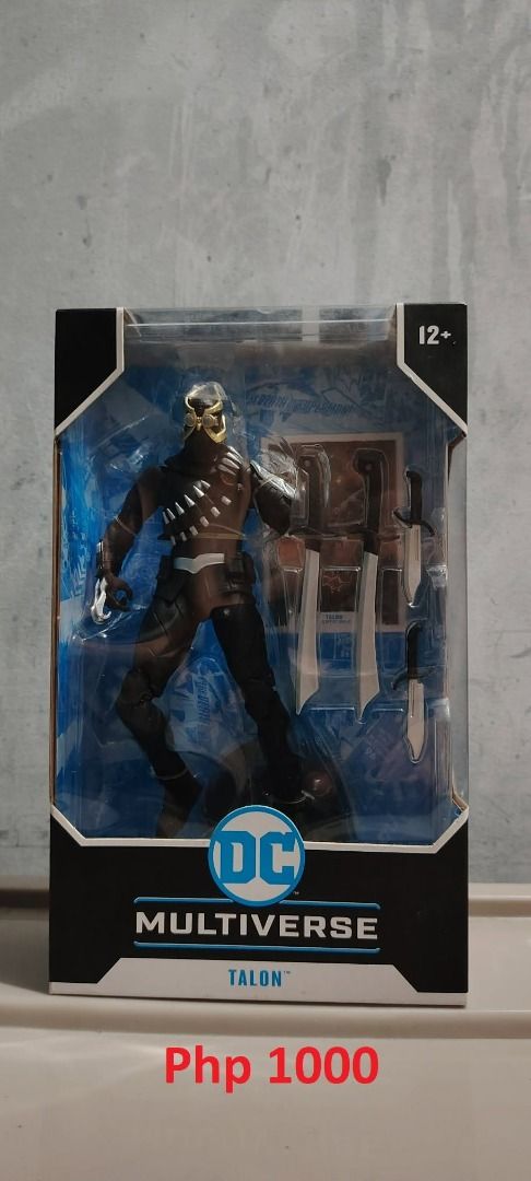 Mcfarlane Talon (Category: Figurines & Statues) located in Caloocan City. Submitted by brave_jlnatix (Listing ID 1467288383, Image 1). Description: - Brand: McFarlane Toys (DC Multiverse) - Mint in sealed Box - Condition: Brand new, unopened box with clear plastic window - Inclusions: Multiple sword and knife accessories, plus character card - Features: Detailed tactical harness and masked head sculpt - Ideal for: DC collectors and action figure 